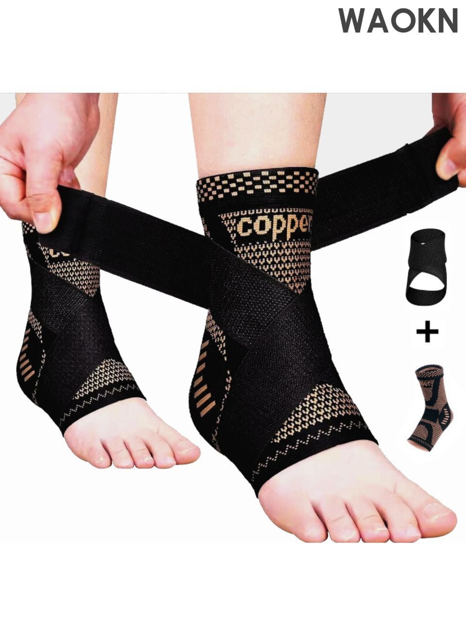 WAOKN 2pcs Ankle Brace for Women & Men , Ankle Compression Sleeve Support Copper Infused Ankle Brace for Sprained Ankle , Plantar Fasciitis Sports , Achilles Tendonitis Pain Relief , Copper , unisex ,